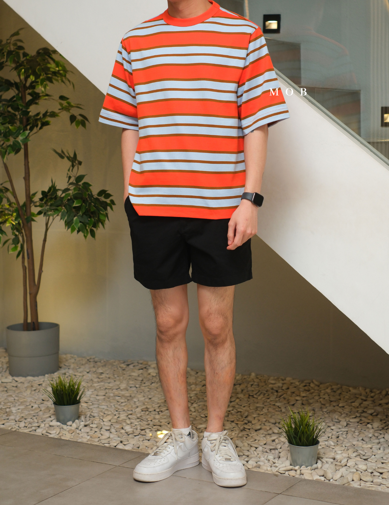 MODSST01007C Relaxed Stripe SS Tee Orange Blue