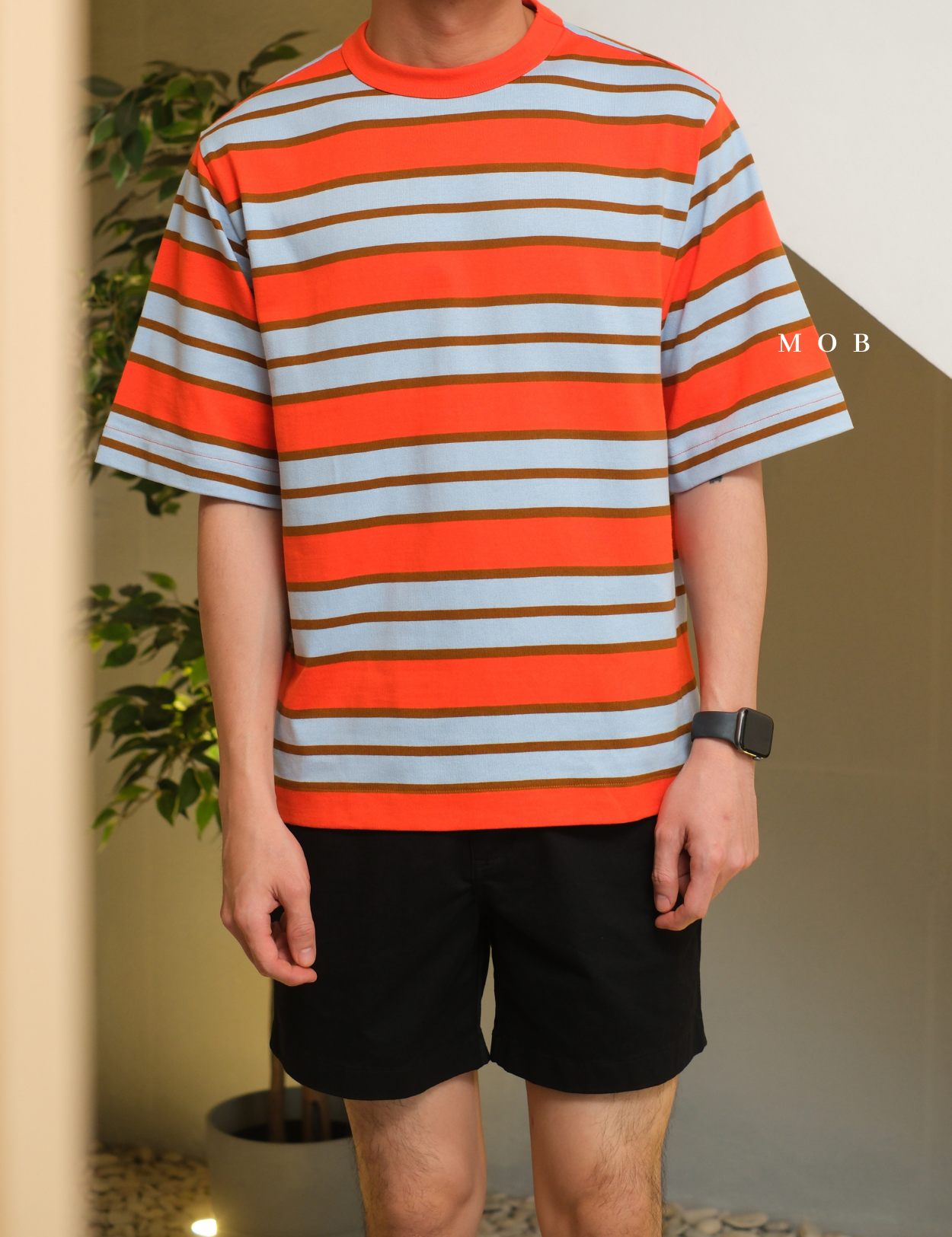 MODSST01007C Relaxed Stripe SS Tee Orange Blue