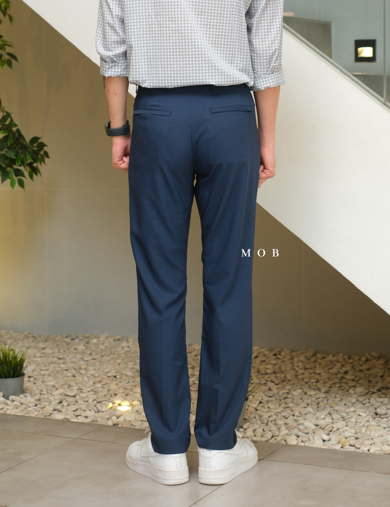 PEPT01001A Very Slim Tech Portfolio Pants Navy Blue (Back zipper)