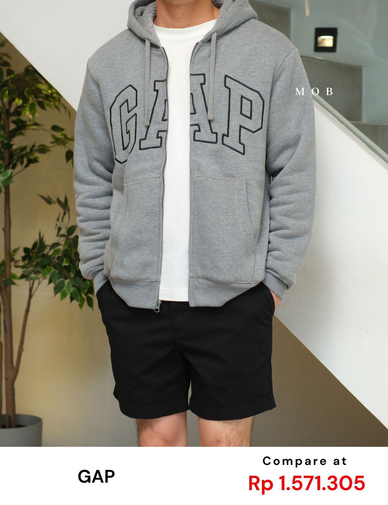 GPFZ03001 Relaxed Logo Sherpa Full Zip Hoodie Heather Grey