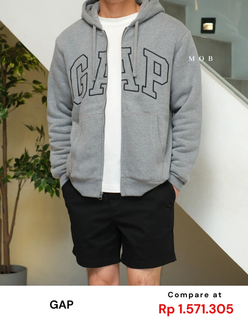 Image of GPFZ03001 Relaxed Logo Sherpa Full Zip Hoodie Heather Grey