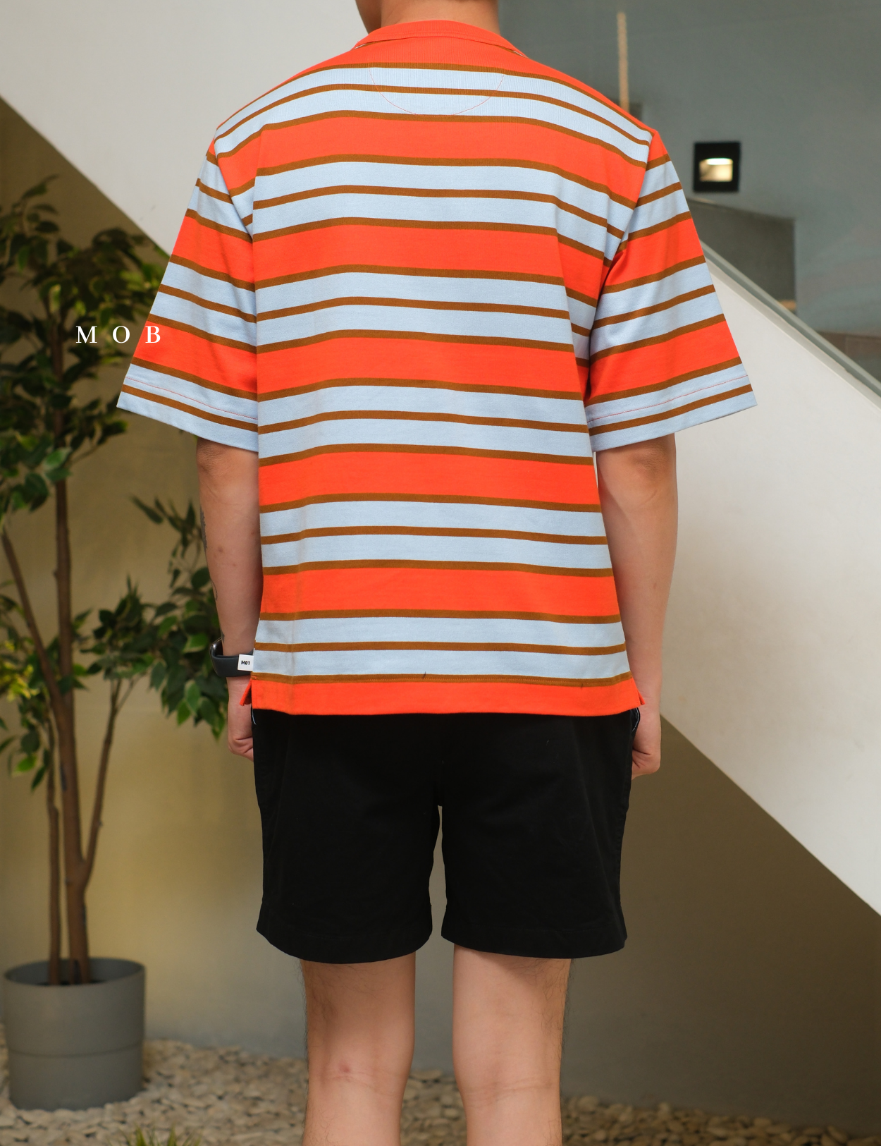 MODSST01007C Relaxed Stripe SS Tee Orange Blue