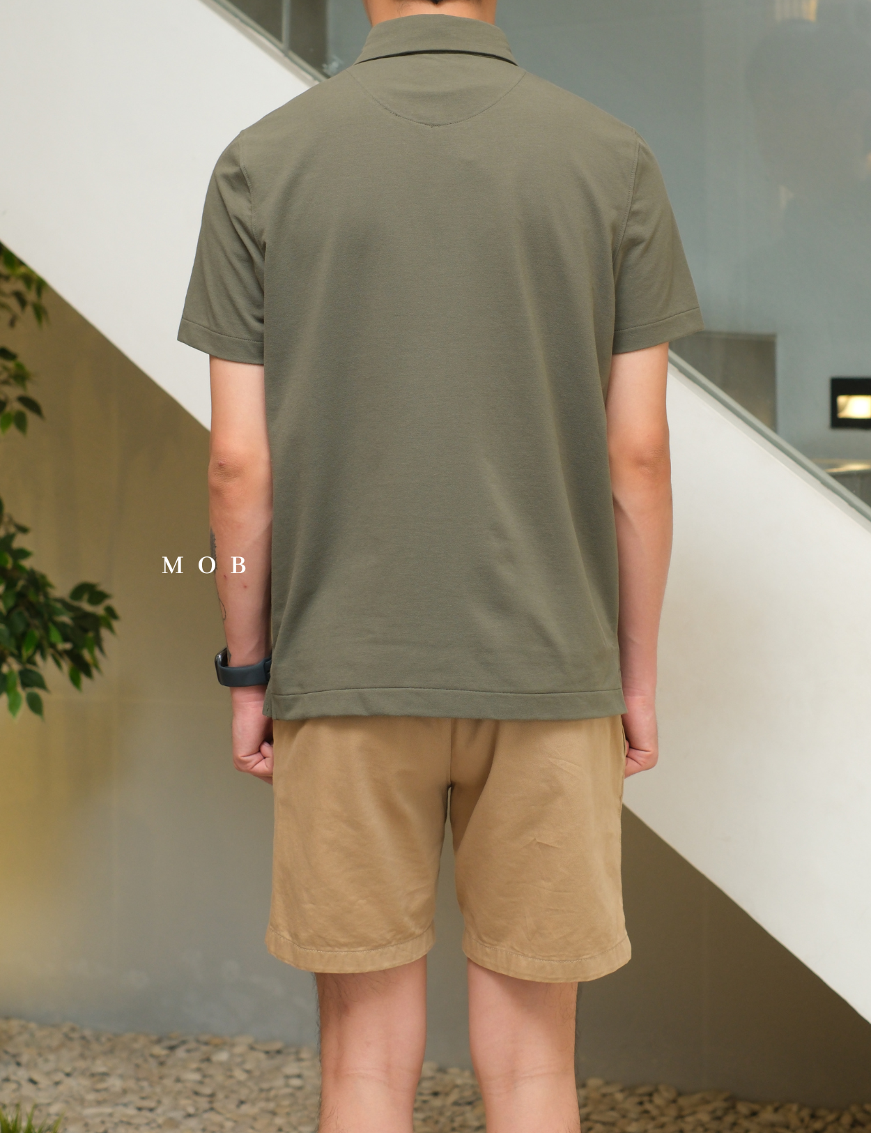 ARK01SSP014 Hybrid Button Down Collar Polo Shirt Olive Forest