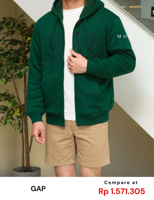 Image of GPFZ03005 Relaxed Logo Sherpa Full Zip Hoodie Green