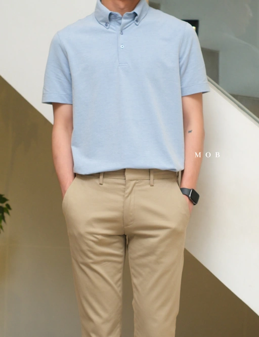 Image of ARKPSS03005 Hybrid Button Down Collar Polo Shirt Glacier Blue