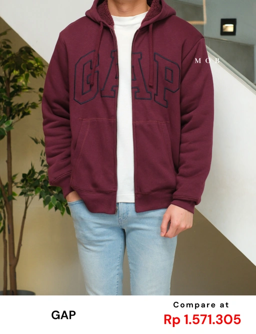 Image of GPFZ03006 Relaxed Logo Sherpa Full Zip Hoodie Maroon