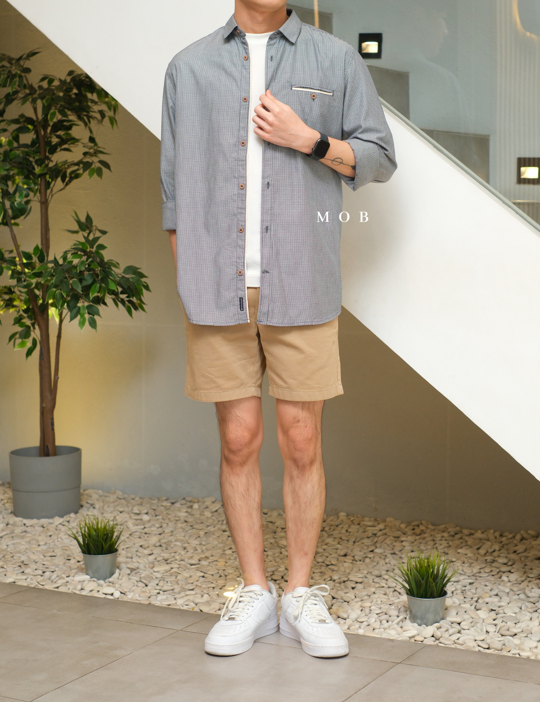 TTLSS03006 Regular Pocket LS Shirt Navy White Stripy Structure