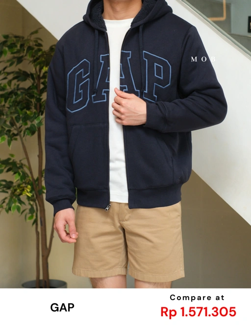 Image of GPFZ03007 Relaxed Logo Sherpa Full Zip Hoodie Navy