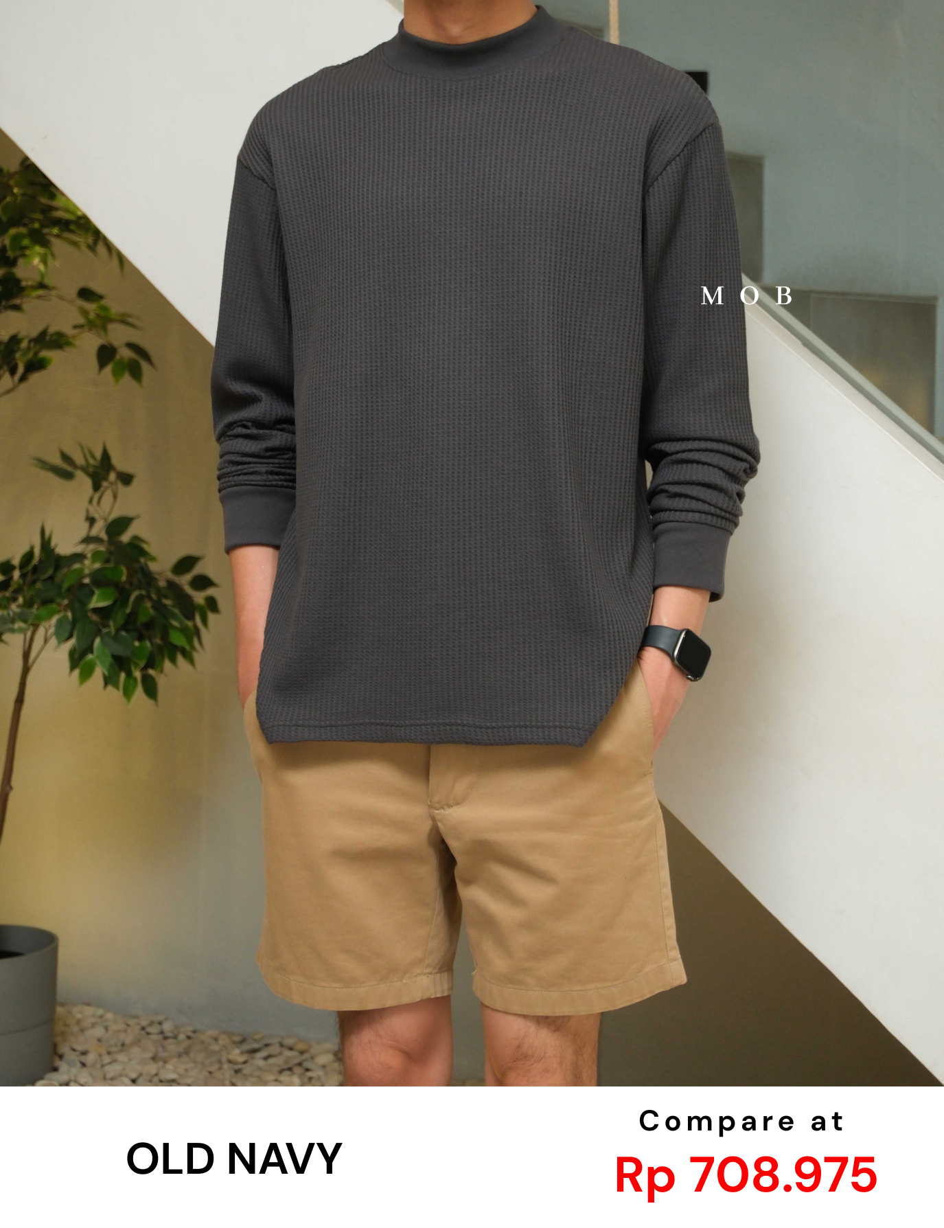 ONLST1201 Mock Neck Waffle LS Tee Asphalt Grey