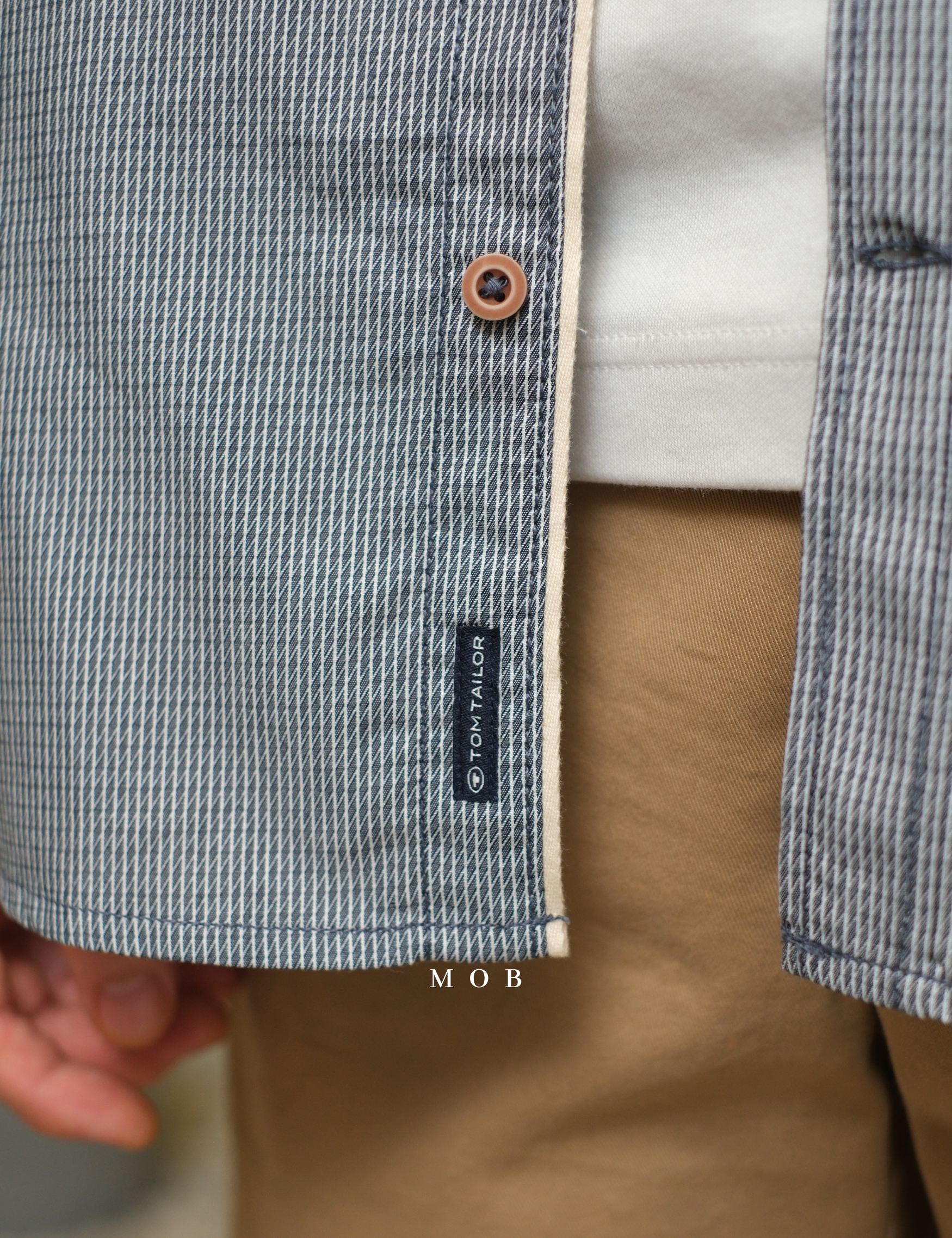 TTLSS03006 Regular Pocket LS Shirt Navy White Stripy Structure