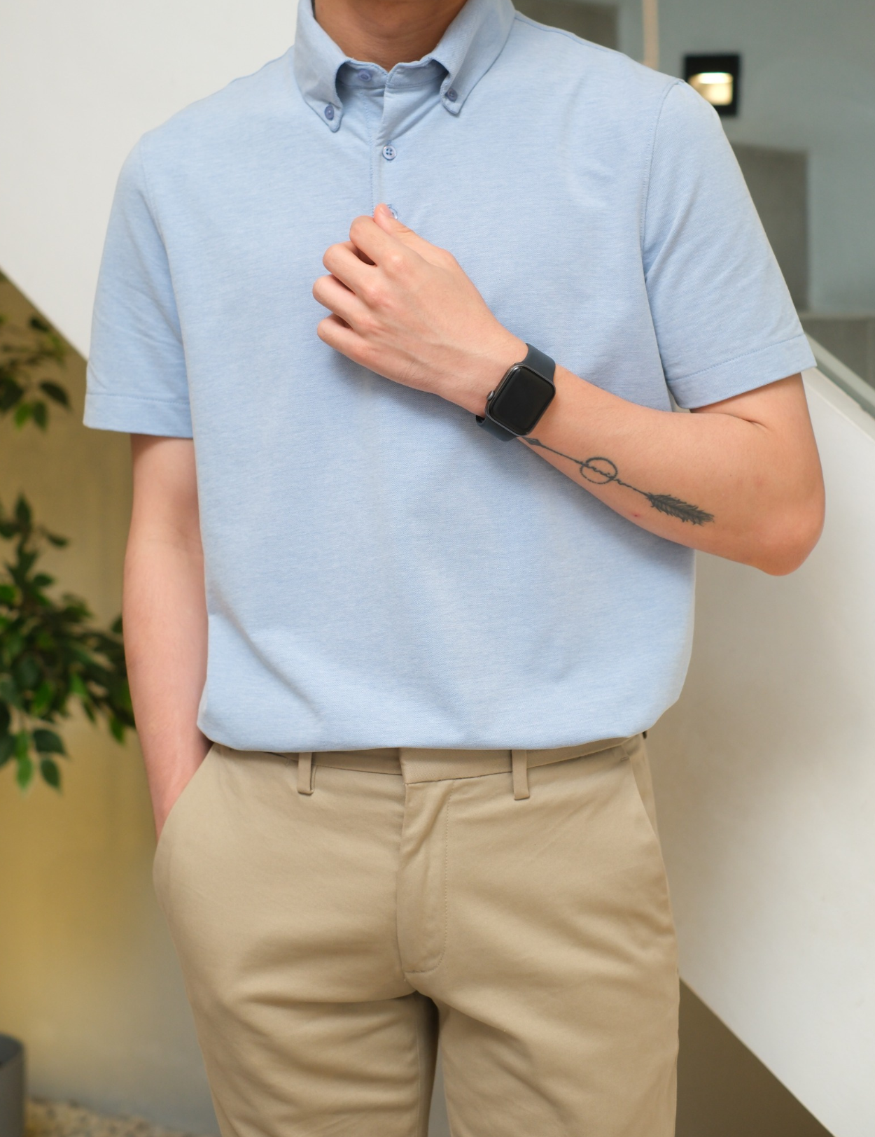 ARK01SSP018 Hybrid Button Down Collar Polo Shirt Glacier Blue