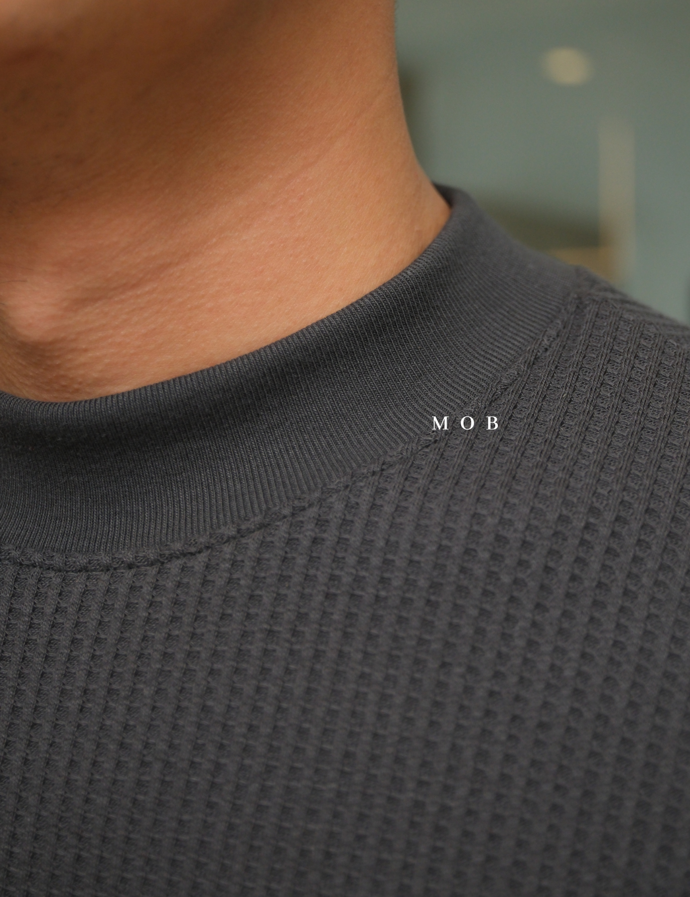 ONLST1201 Mock Neck Waffle LS Tee Asphalt Grey