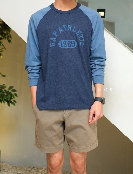 Image of GPLST1110A Athletic 1969 Logo Raglan LS Tee Navy Blue