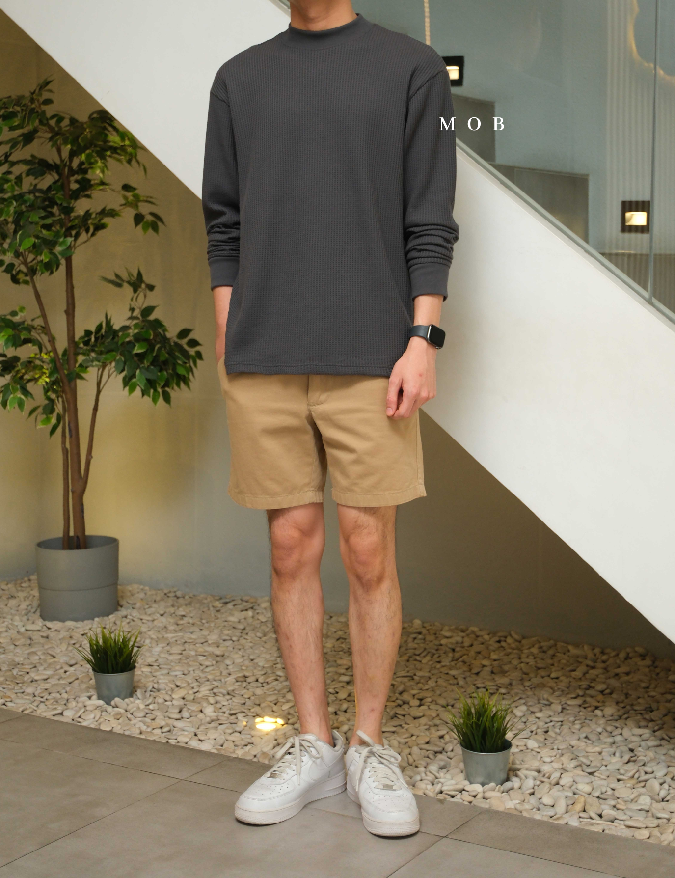 ONLST1201 Mock Neck Waffle LS Tee Asphalt Grey