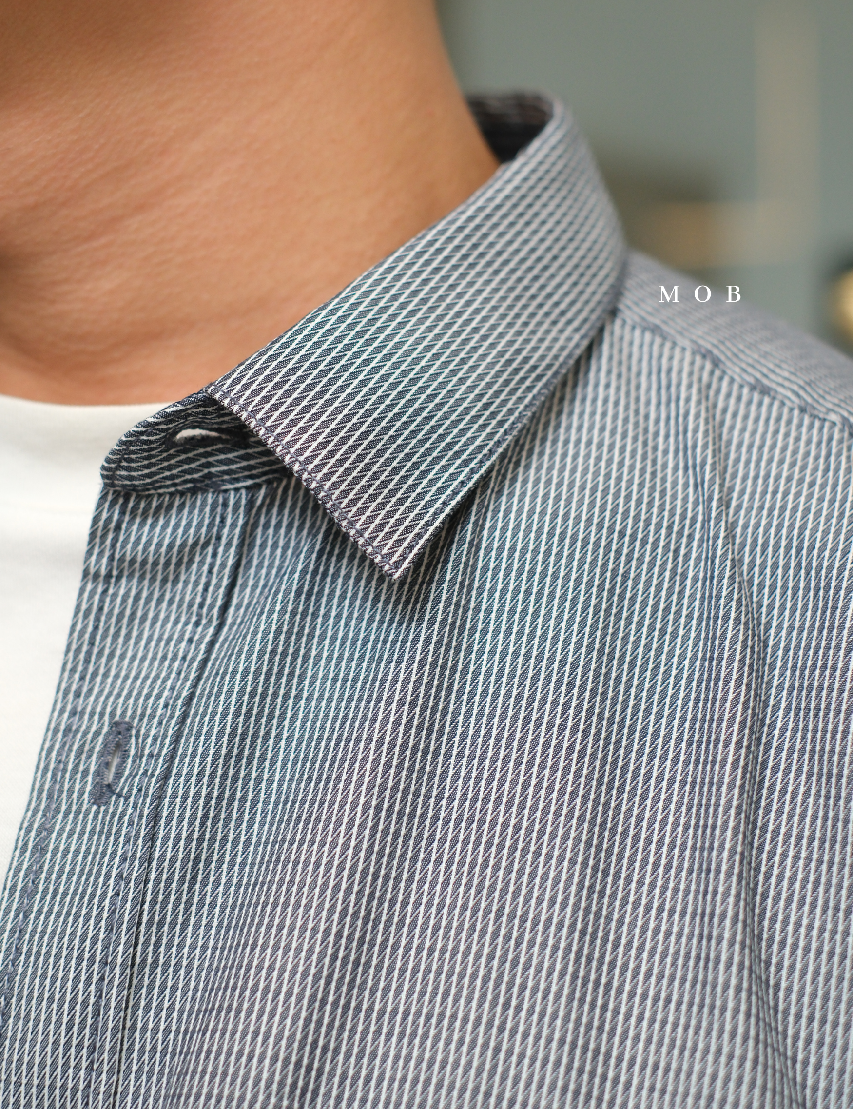 TTLSS03006 Regular Pocket LS Shirt Navy White Stripy Structure