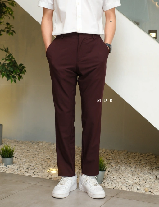 Image of PEPT01001C Very Slim Tech Portfolio Pants Burgundy (Back zipper)