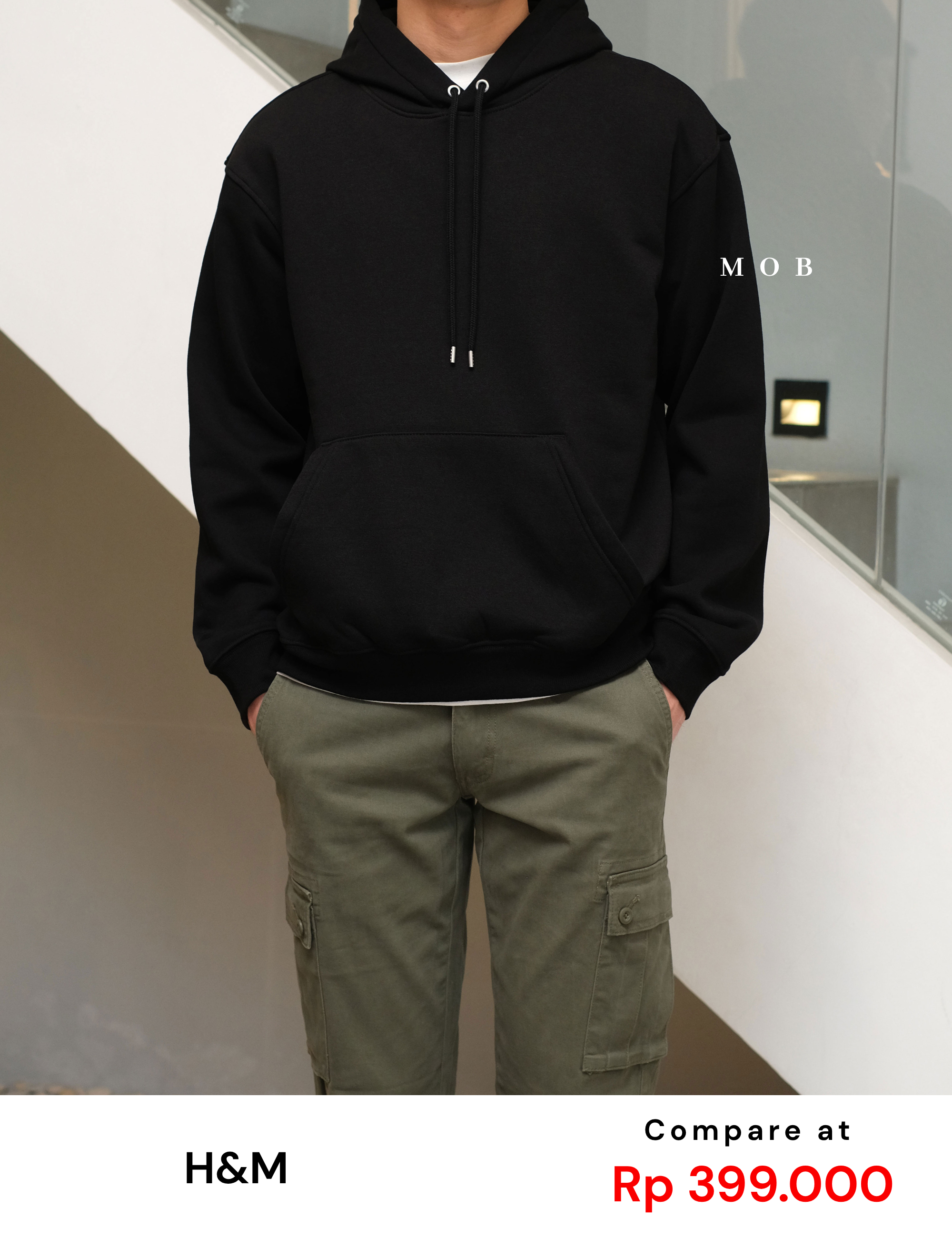 HMHOD02001 Loose Fit Pullover Hoodie Black (V2)