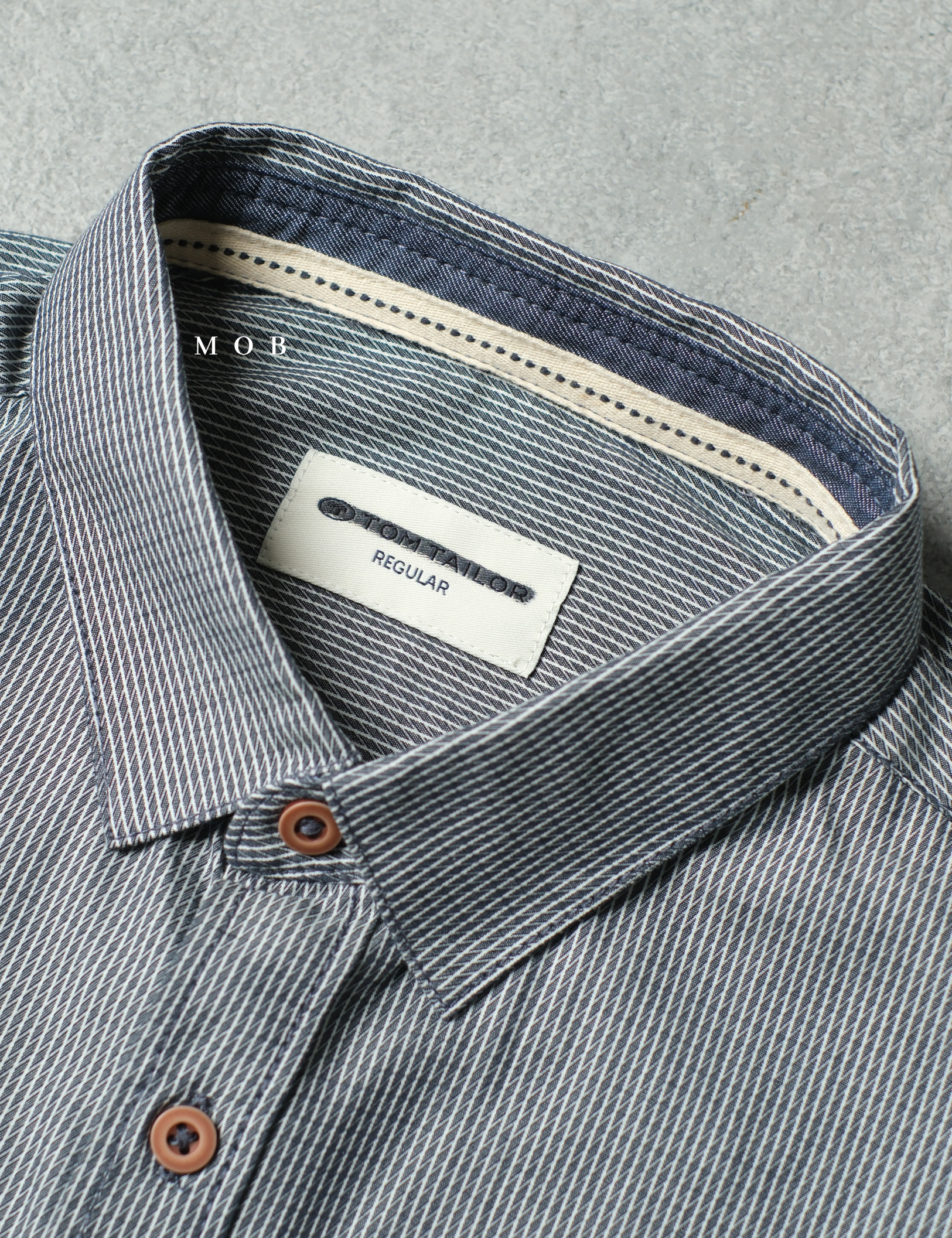 TTLSS03006 Regular Pocket LS Shirt Navy White Stripy Structure