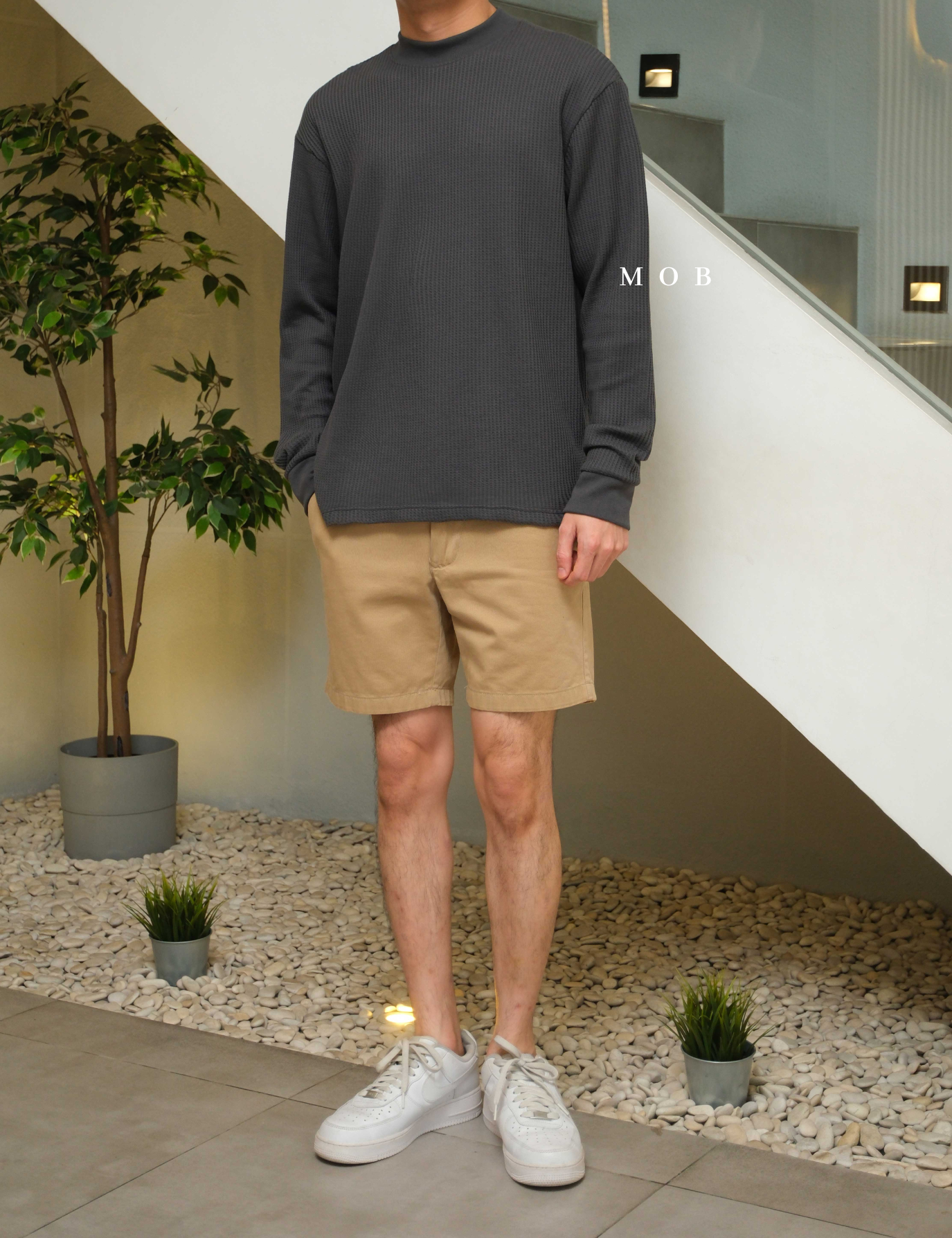 ONLST1201 Mock Neck Waffle LS Tee Asphalt Grey
