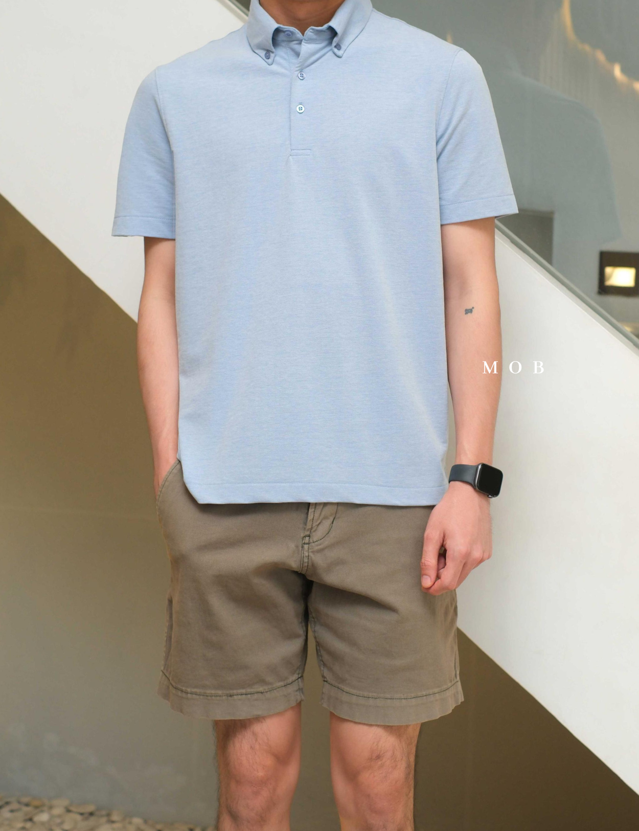 ARK01SSP018 Hybrid Button Down Collar Polo Shirt Glacier Blue