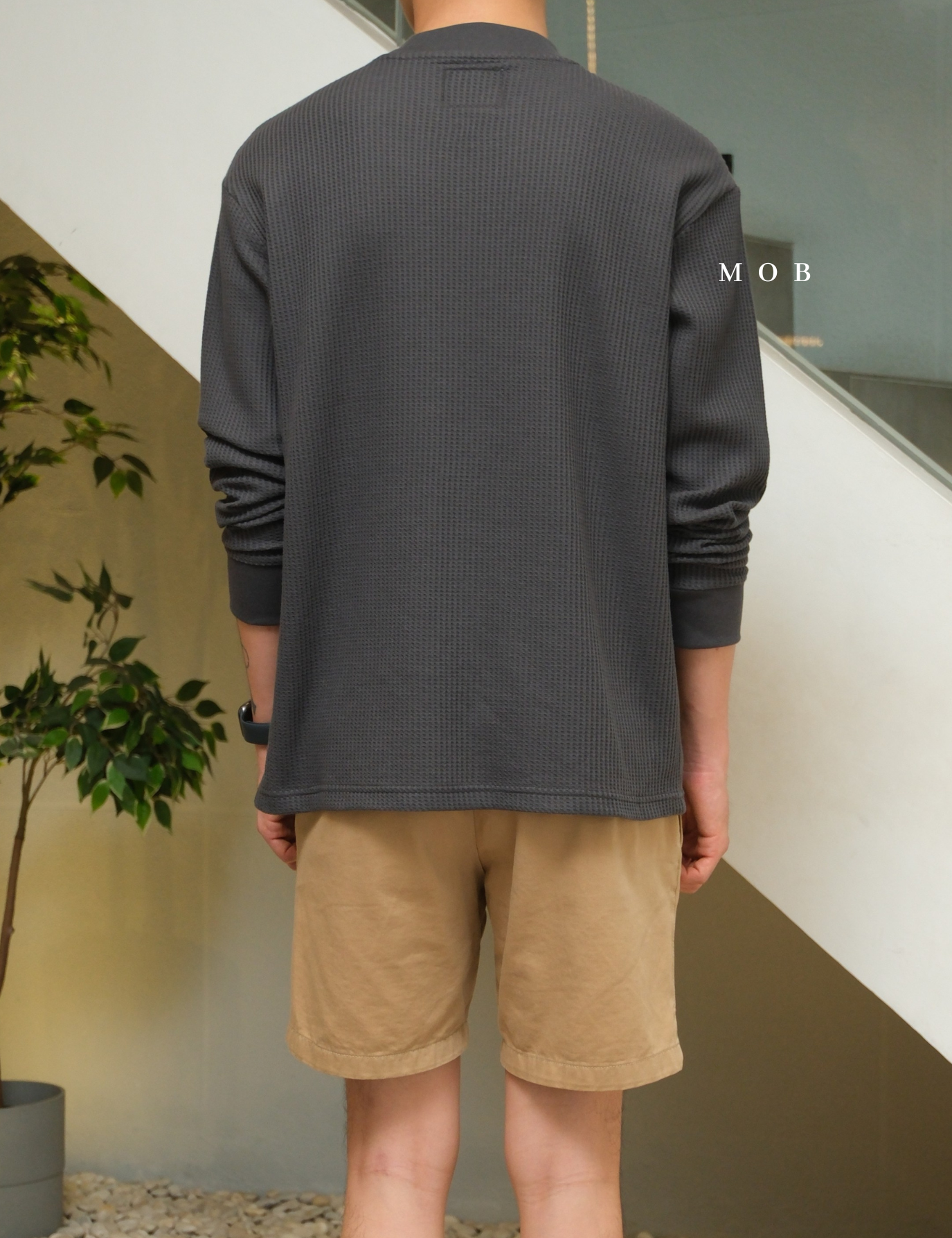 ONLST1201 Mock Neck Waffle LS Tee Asphalt Grey