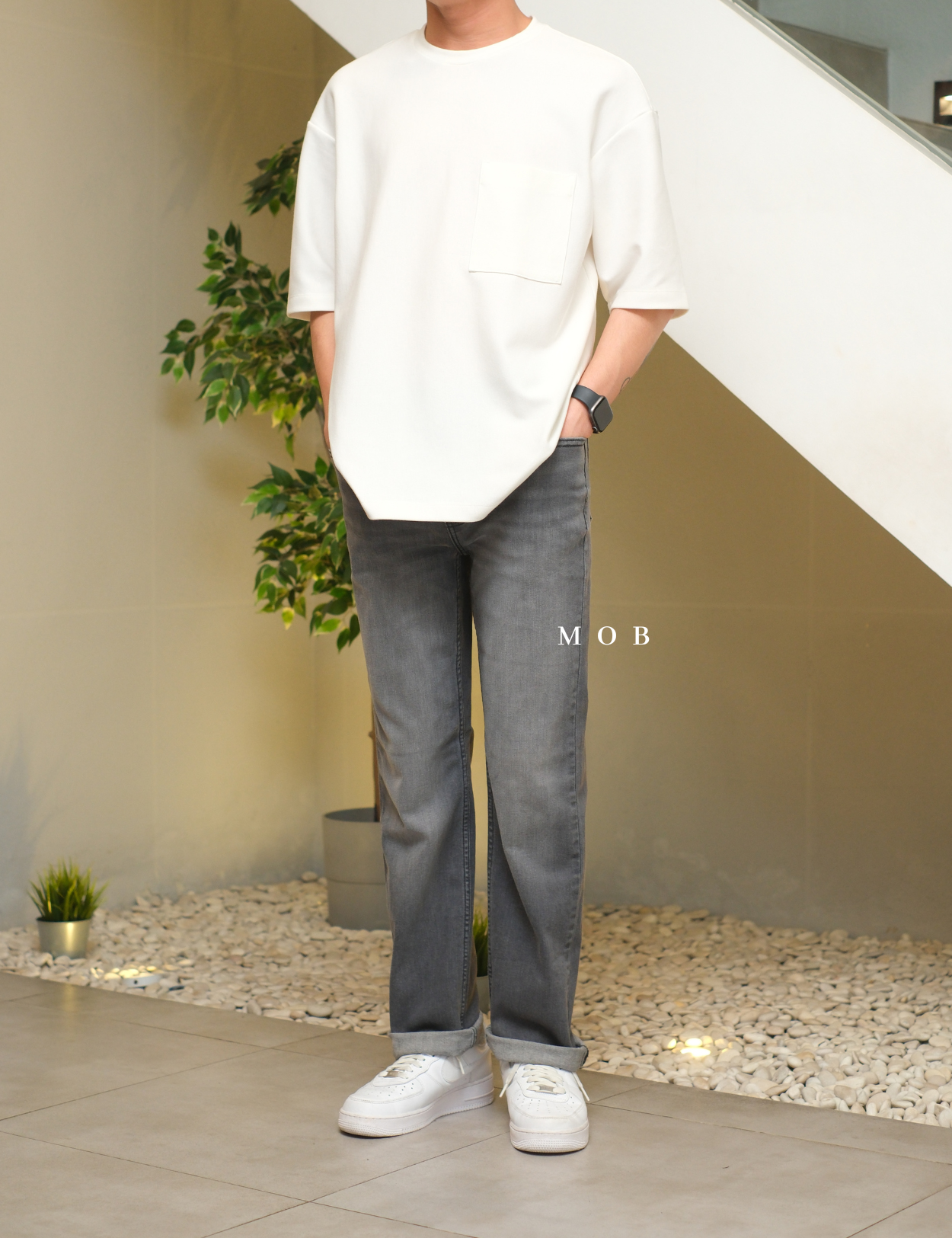 GRGPT01003 Stretch Straight Jeans Stone Grey