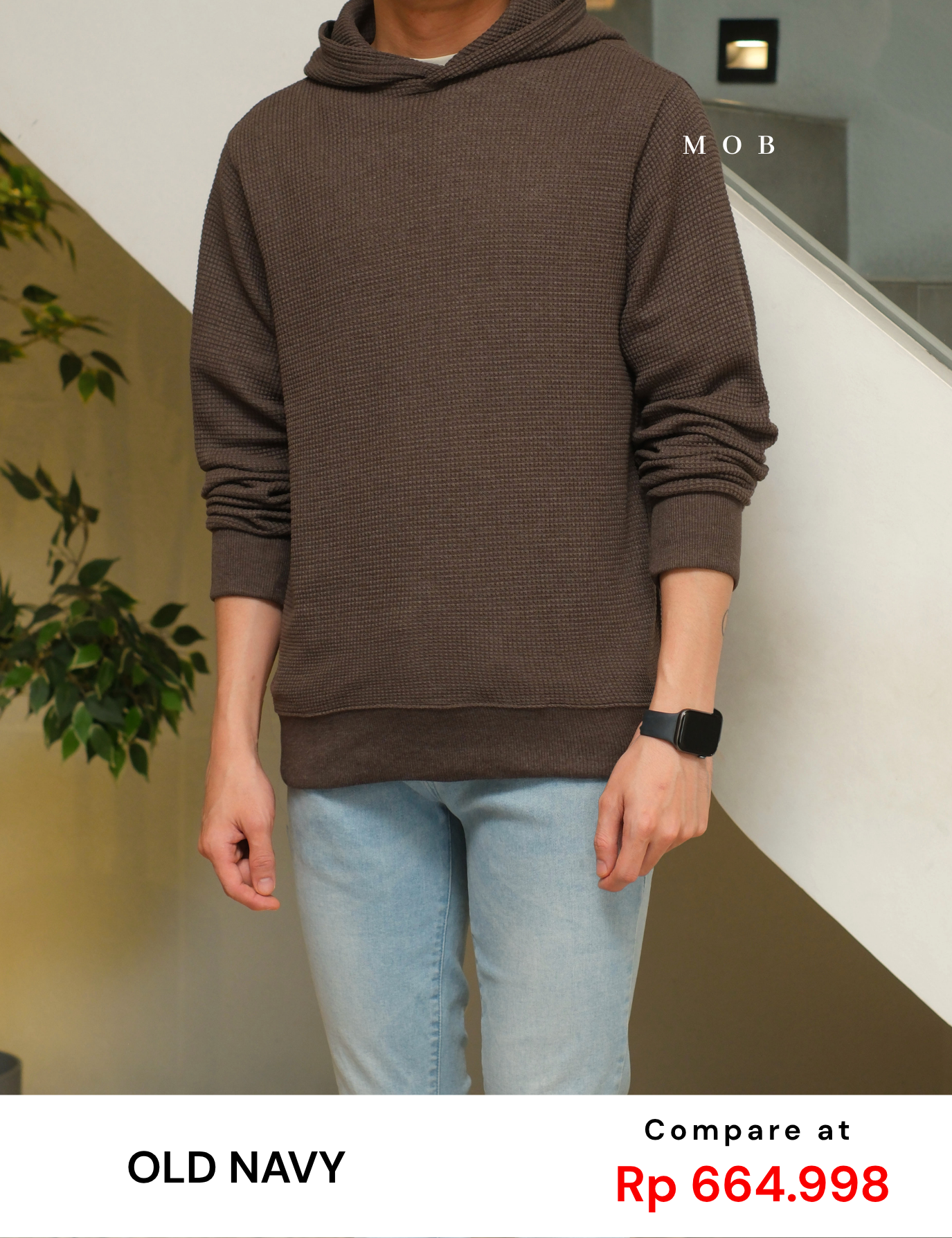 ONHOD08001 Waffle Pullover Hoodie Dark Brown