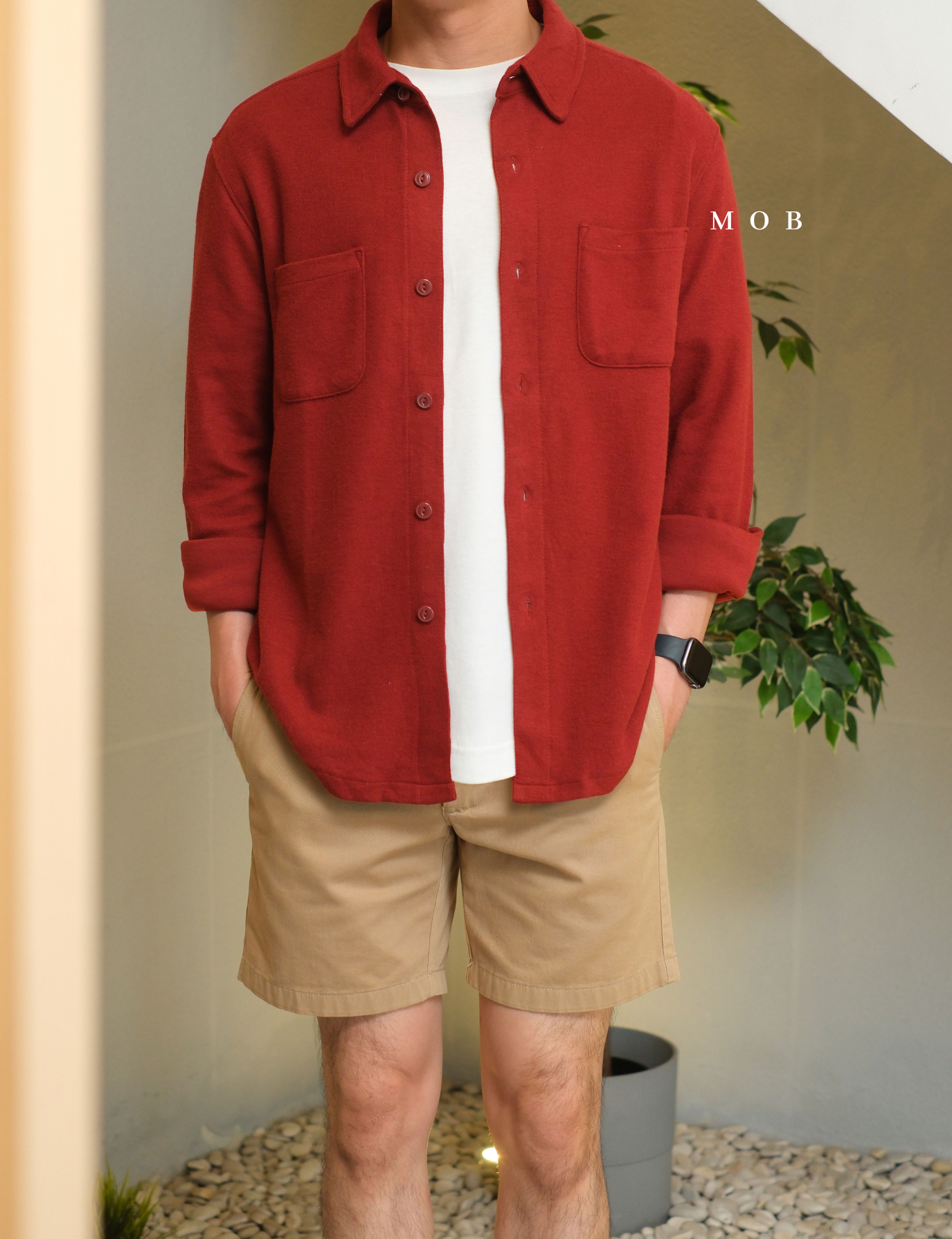 [BEST DEALS!] GFLSS01003 Knit Shirt Jacket Terracotta