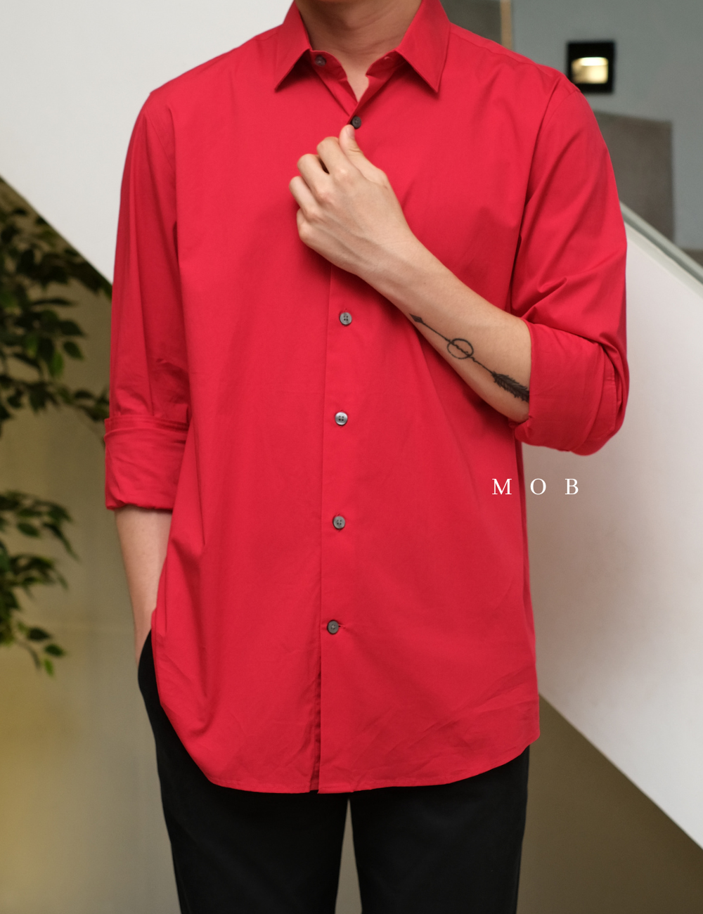 EXLSS01006 MODERN Stretch 1MX LS Shirt Red