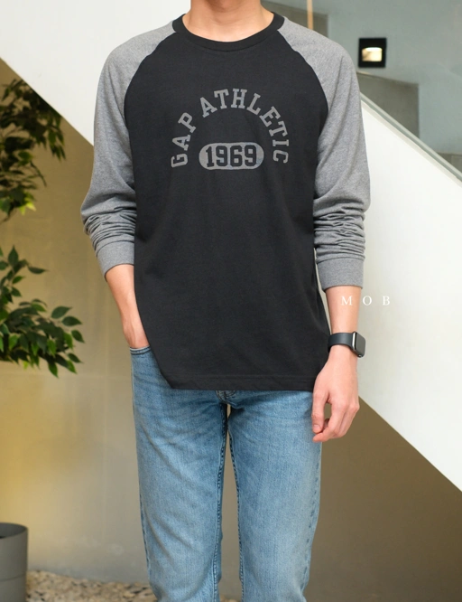 Image of GPLST1110B Athletic 1969 Logo Raglan LS Tee Black Grey