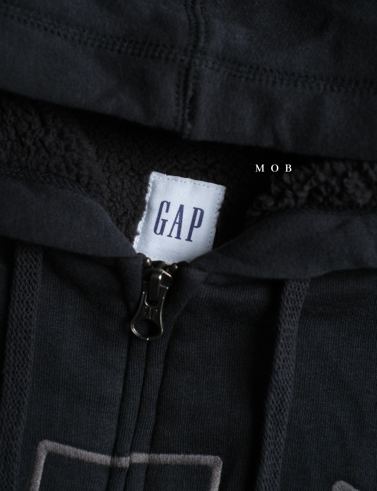 GPFZ03002 Relaxed Logo Sherpa Full Zip Hoodie Smoke Black