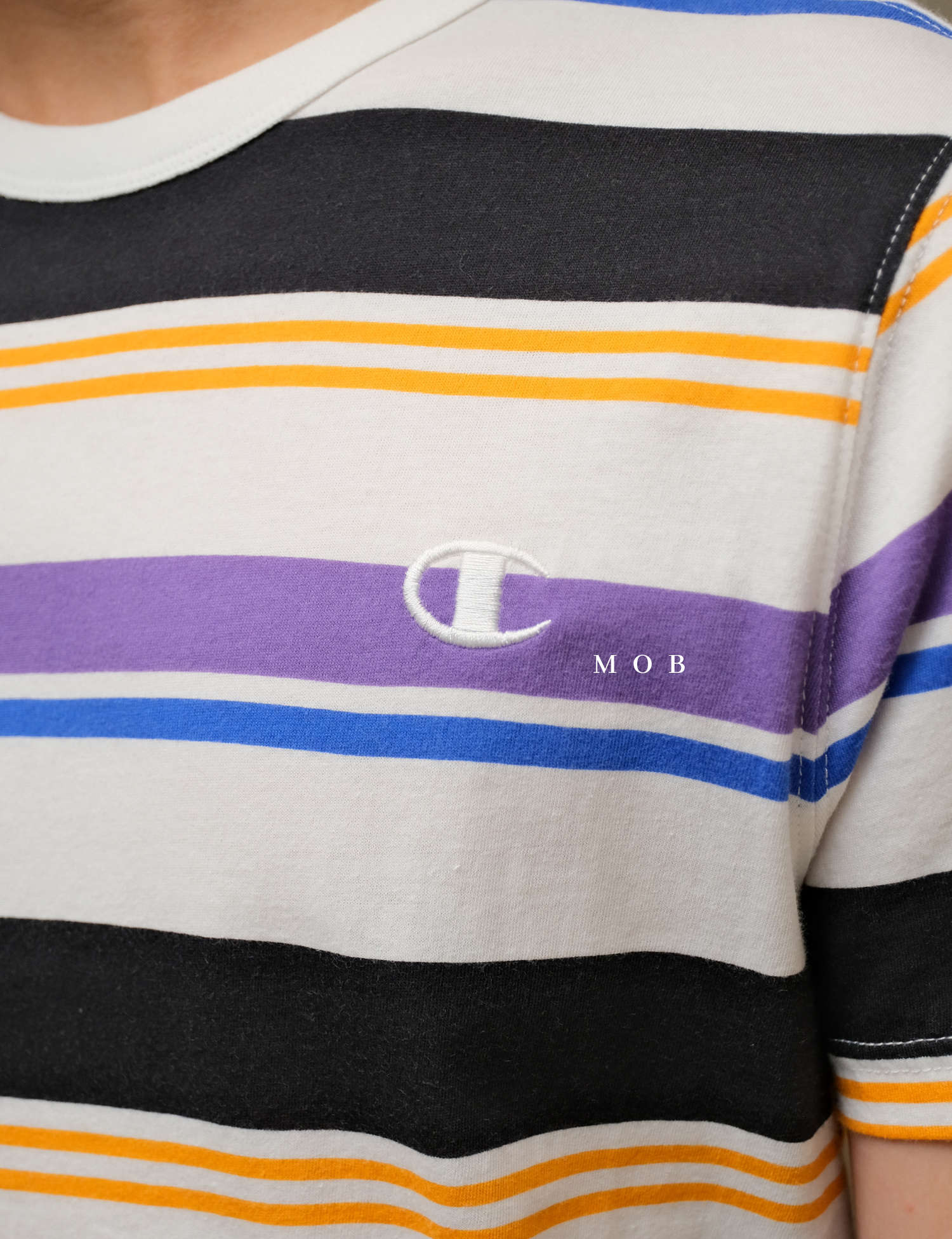 CHMPSST2114 Classic Print SS Tee White Purple Stripe