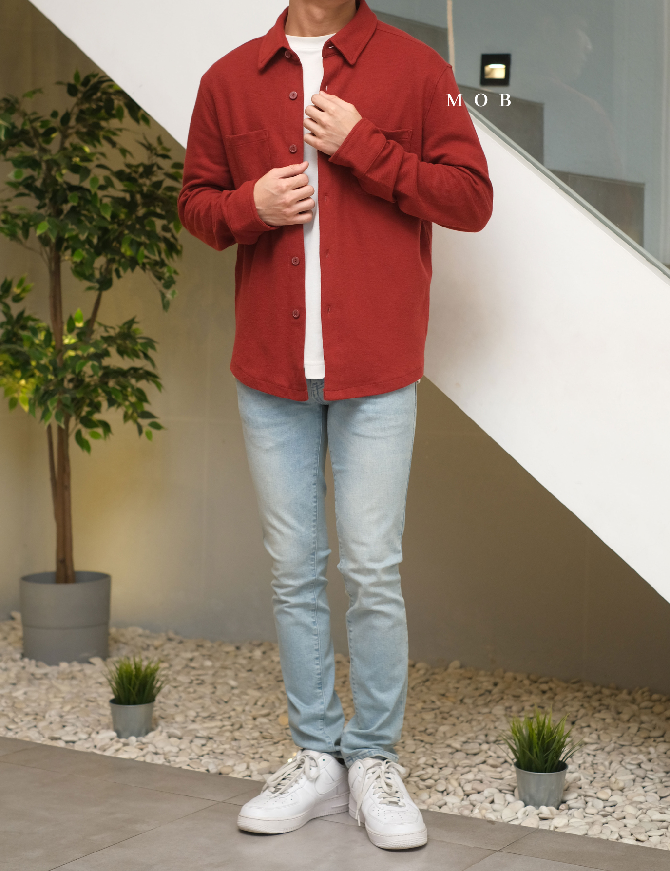 [BEST DEALS!] GFLSS01003 Knit Shirt Jacket Terracotta