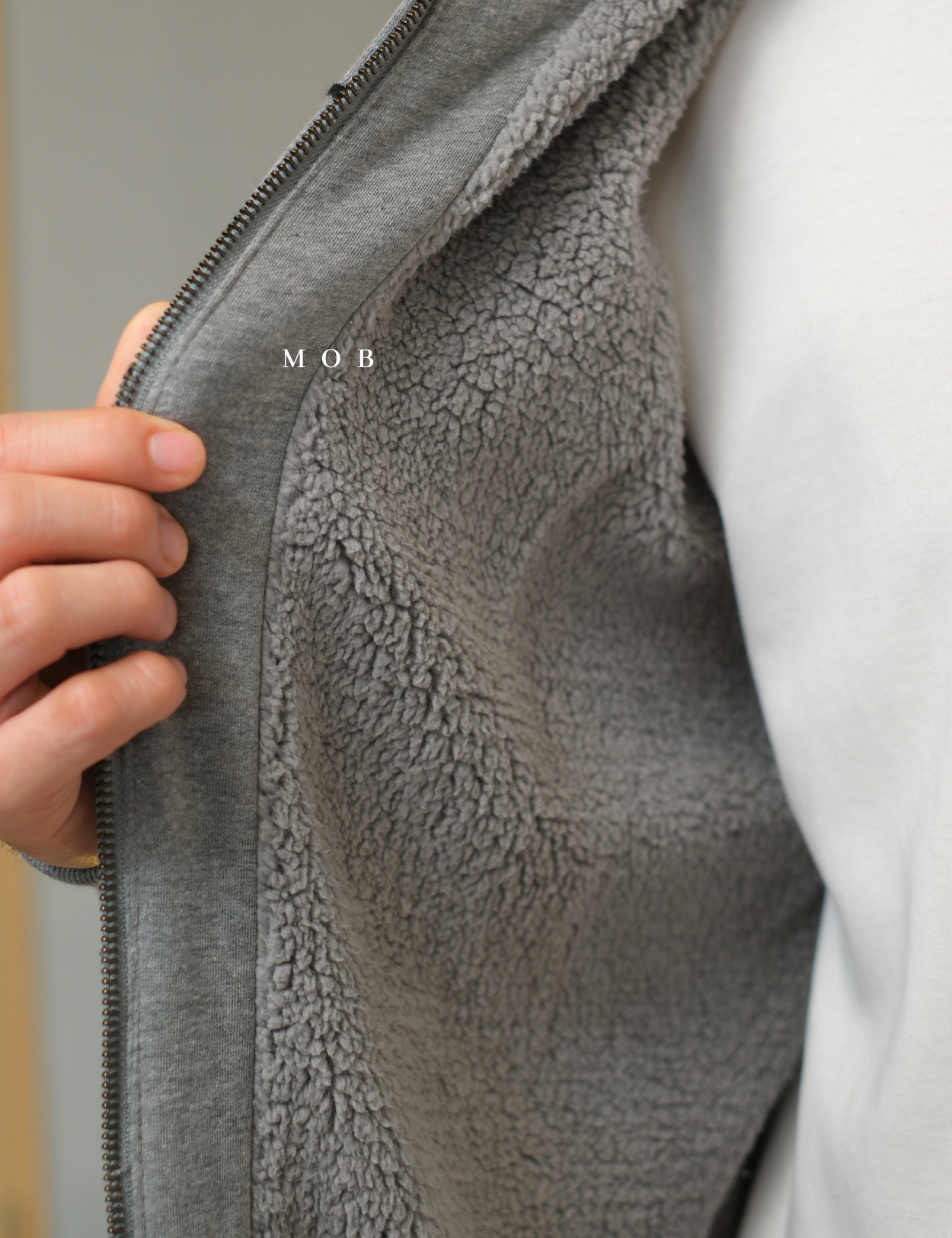 GPFZ03001 Relaxed Logo Sherpa Full Zip Hoodie Heather Grey
