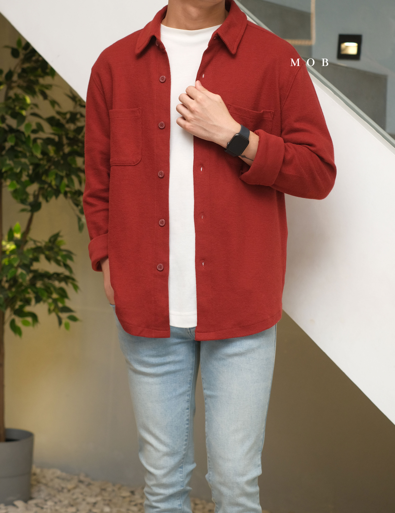 [BEST DEALS!] GFLSS01003 Knit Shirt Jacket Terracotta