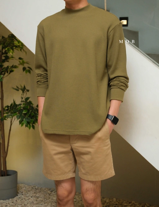 Image of ONLST1203 Mock Neck Waffle LS Tee Willow Olive