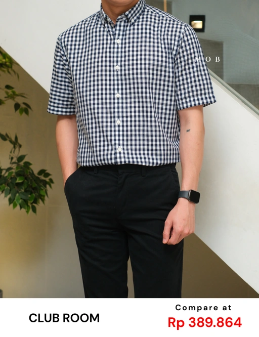 Image of CLRSSS03003A Regular SS Shirt Navy White Plaid