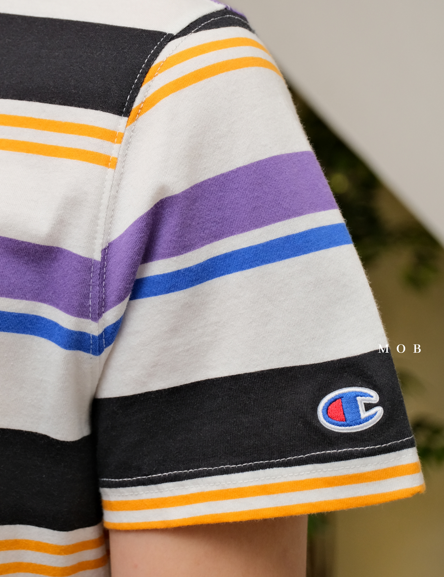CHMPSST2114 Classic Print SS Tee White Purple Stripe