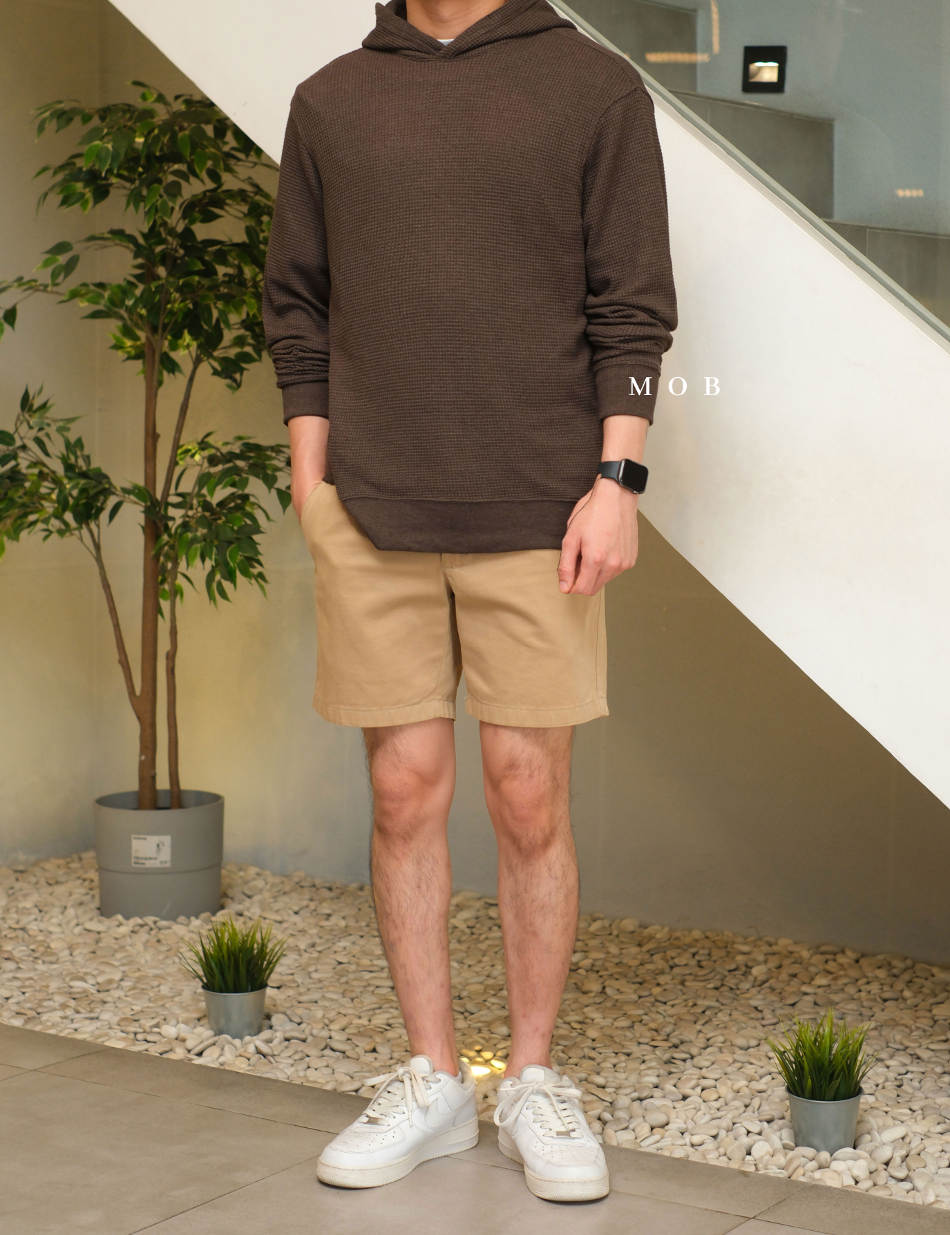 ONHOD08001 Waffle Pullover Hoodie Dark Brown