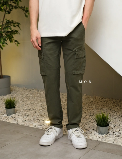 Image of AZEPT06004 SLIM Fit Cargo Pants Olive 