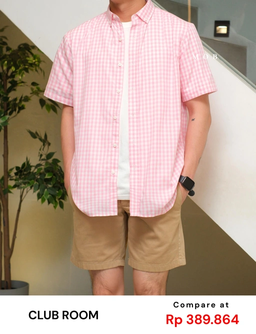 Image of CLRSSS03003B Regular SS Shirt Pink White Plaid