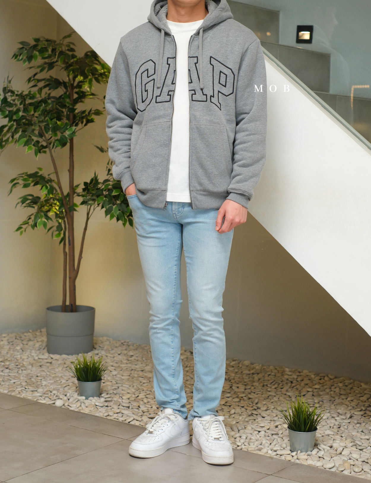 GPFZ03001 Relaxed Logo Sherpa Full Zip Hoodie Heather Grey