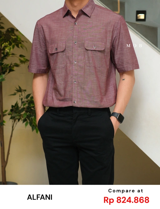 Image of AFSSS01001M Warren Pocket SS Shirt Wine Misty