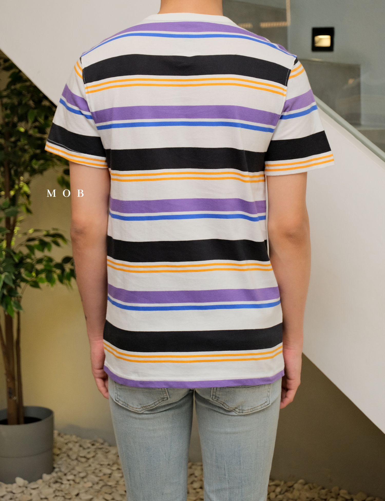 CHMPSST2114 Classic Print SS Tee White Purple Stripe