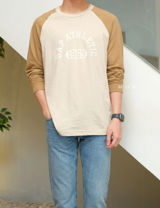 Image of GPLST1110C Athletic 1969 Logo Raglan LS Tee Beige Brown