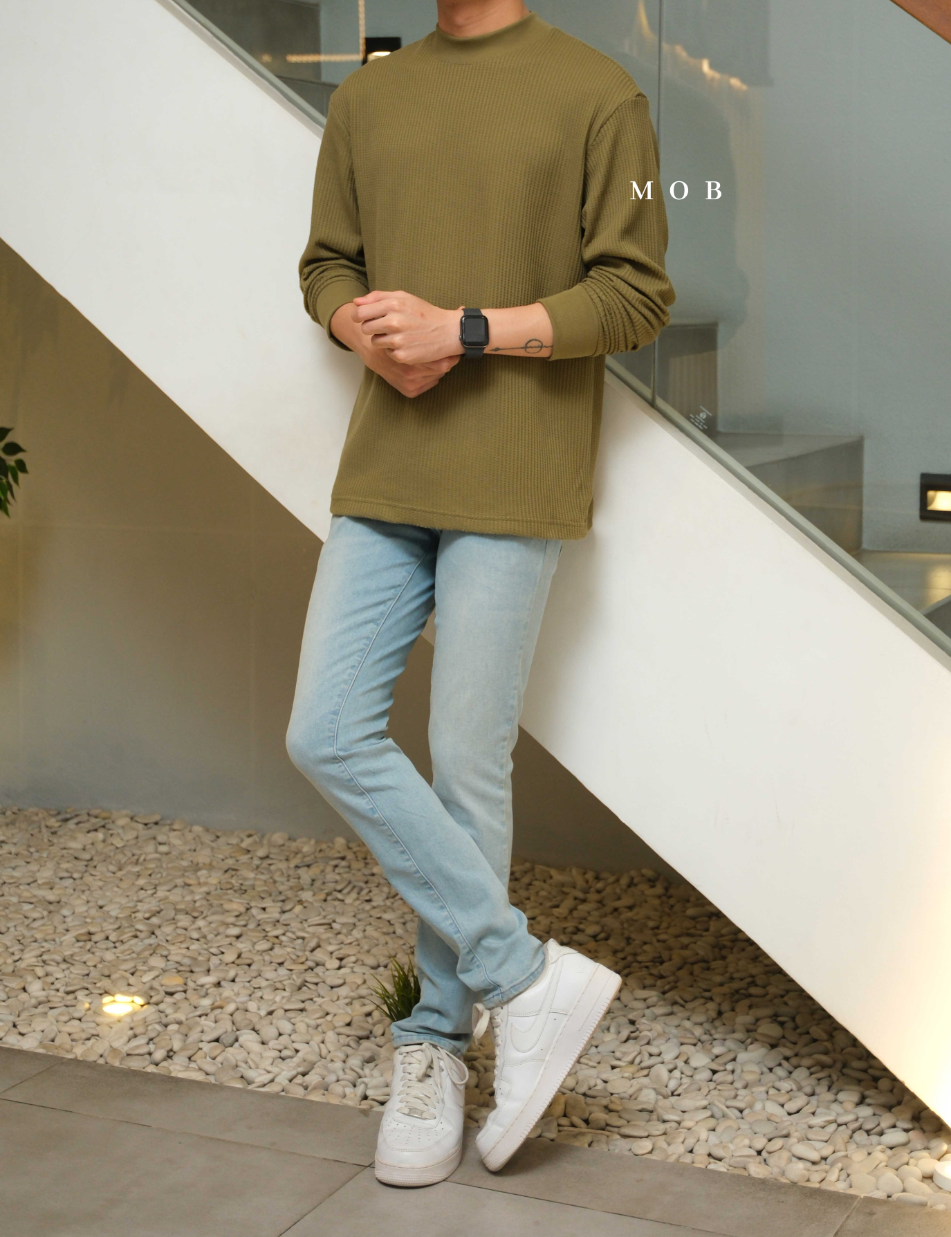ONLST1203 Mock Neck Waffle LS Tee Willow Olive