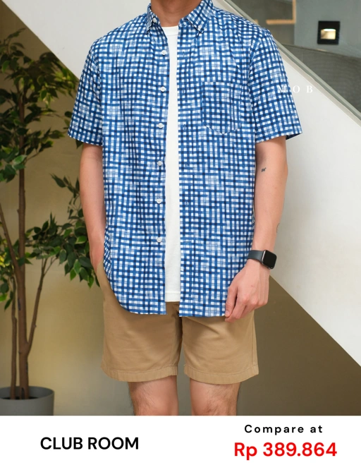 Image of CLRSSS03006 Regular SS Shirt Dark Blue Plaid