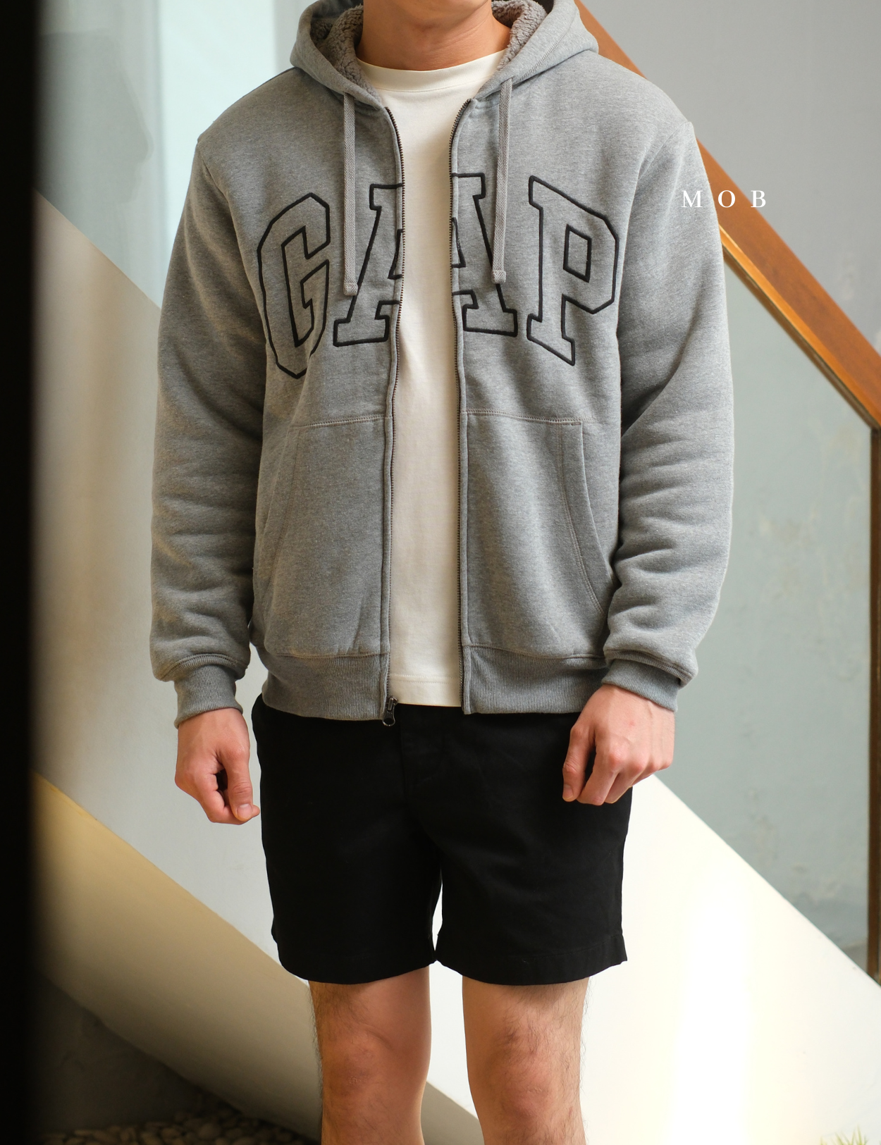 GPFZ03001 Relaxed Logo Sherpa Full Zip Hoodie Heather Grey