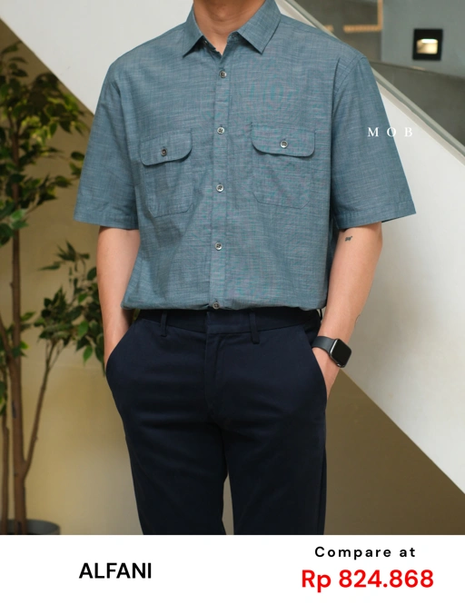 Image of AFSSS01001N Warren Pocket SS Shirt Blue Chambray