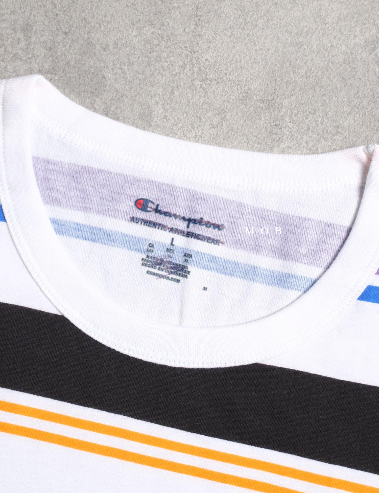 CHMPSST2114 Classic Print SS Tee White Purple Stripe